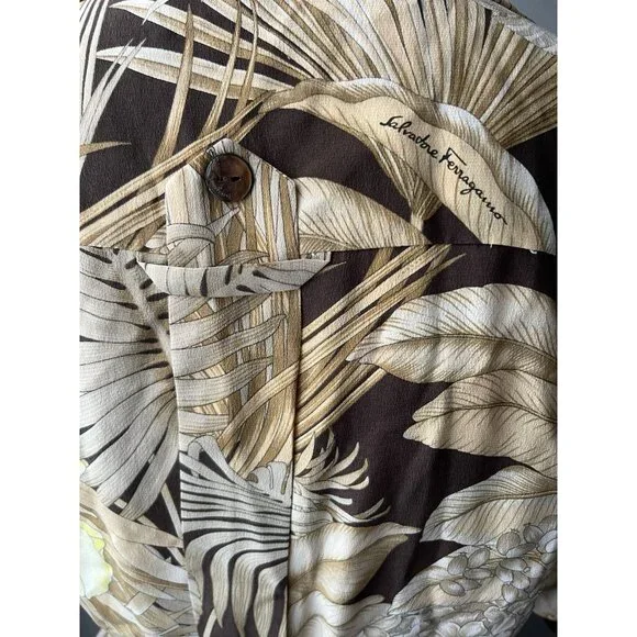 Salvatore Ferragamo Safari Logo Sheered Tan Brown Belted Maxi dress EEUC US14/42 - Picture 14 of 15